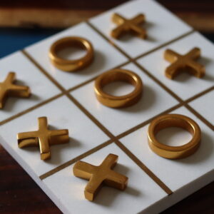 Marble Tic Tac Toe Game, Tic Tac Toe, Marble Game, Game, XOXO, Board Game, (Marble Board with 5 GOLD crosses & 5 GOLD zeros)