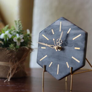 Marble brass hexagonal clock