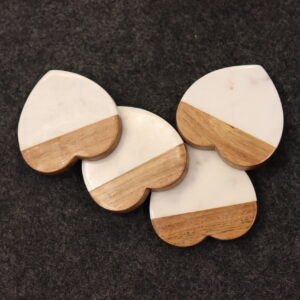 PURE MARBLE WOOD HEART COASTER 4 INCH WIDER